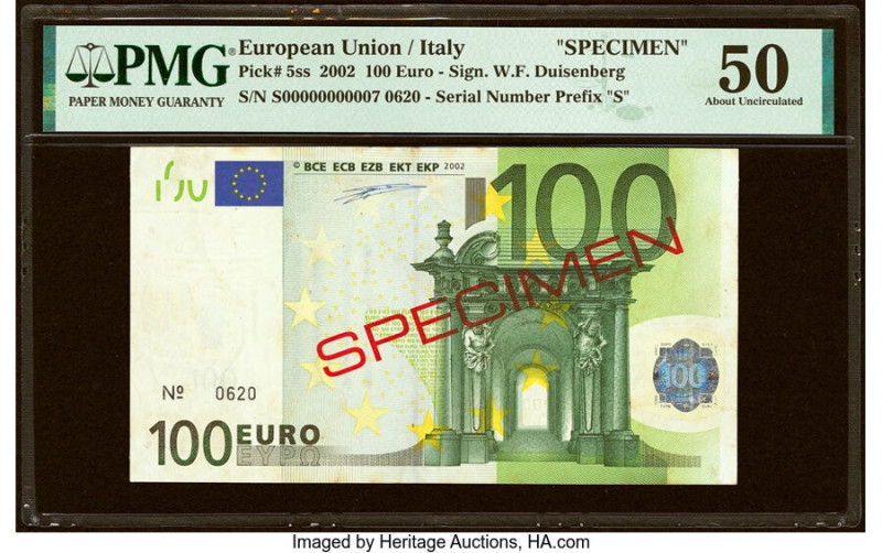European Union Central Bank, Italy 100 Euro 2002 Pick 5ss Specimen PMG About Unc...