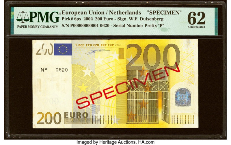 European Union Central Bank, Netherlands 200 Euro 2002 Pick 6ps Specimen PMG Unc...