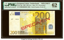 European Union Central Bank, Netherlands 200 Euro 2002 Pick 6ps Specimen PMG Uncirculated 62. Previous mounting is noted. 

HID09801242017

© 2022 Her...