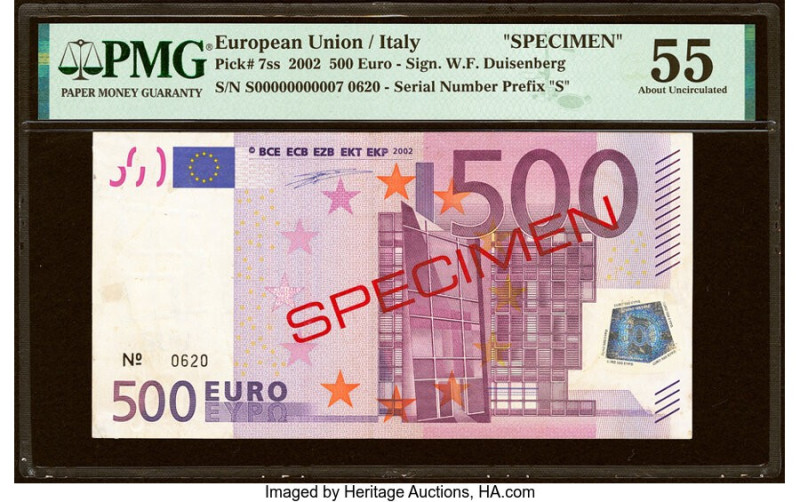 European Union Central Bank, Italy 500 Euro 2002 Pick 7ss Specimen PMG About Unc...