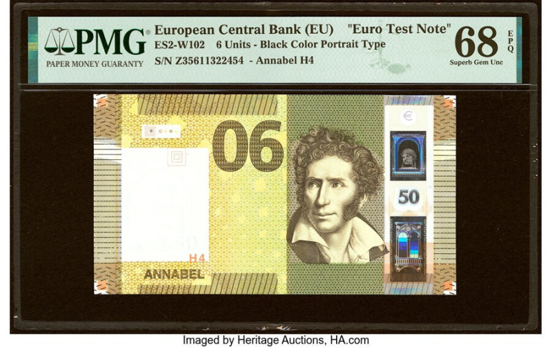European Union Central Bank (2) 6 Units ND Pick UNL Euro Test Note PMG Superb Ge...