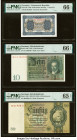 Germany German Gold Discount Bank 10; 50 Reichsmark 1929; 1933 (ND 1945) Pick 180a; 182b Two Examples PMG Gem Uncirculated 66 EPQ; Gem Uncirculated 65...