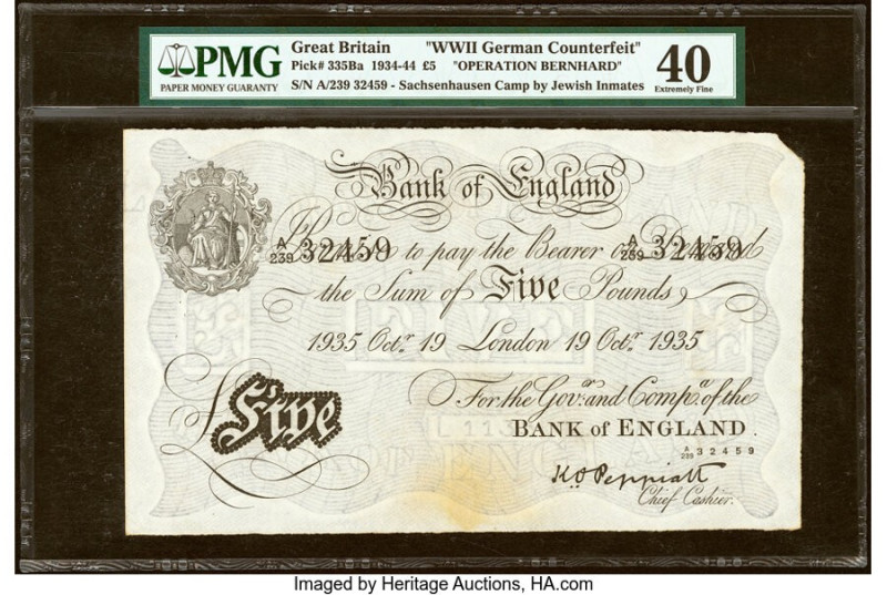 Great Britain Bank of England 5 Pounds 19.10.1935 Pick 335Ba "Operation Bernhard...