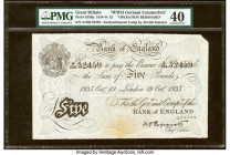 Great Britain Bank of England 5 Pounds 19.10.1935 Pick 335Ba "Operation Bernhard" PMG Extremely Fine 40. Paper maker's notch, pinholes and stains note...