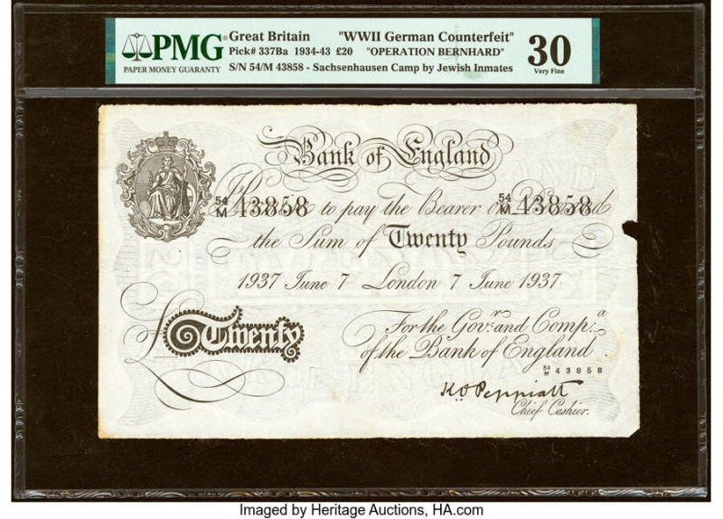 Great Britain Bank of England 20 Pounds 7.6.1937 Pick 337Ba "Operation Bernhard"...