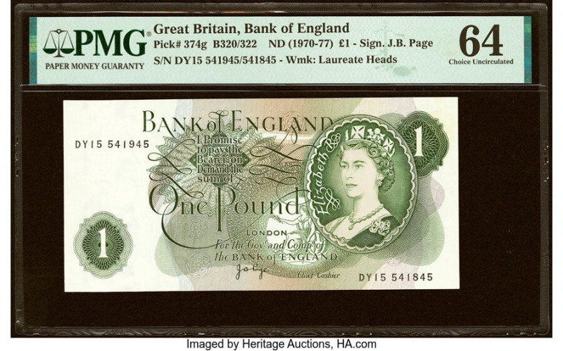 Mismatched Serial Number Error Great Britain Bank of England 1 Pound ND (1970-77...