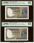 India Reserve Bank of India 10 Rupees ND (1937) Pick 19a Jhun4.5.1 Two Consecutive Examples PMG Choice Uncirculated 63 (2). Spindle holes at issue. 

...