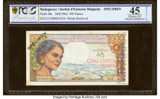 Madagascar Institut d'Emission Malgache 500 Francs = 100 Ariary ND (1966) Pick 58s Specimen PCGS Banknote Choice EF 45 Details. Roulette cancelled and...