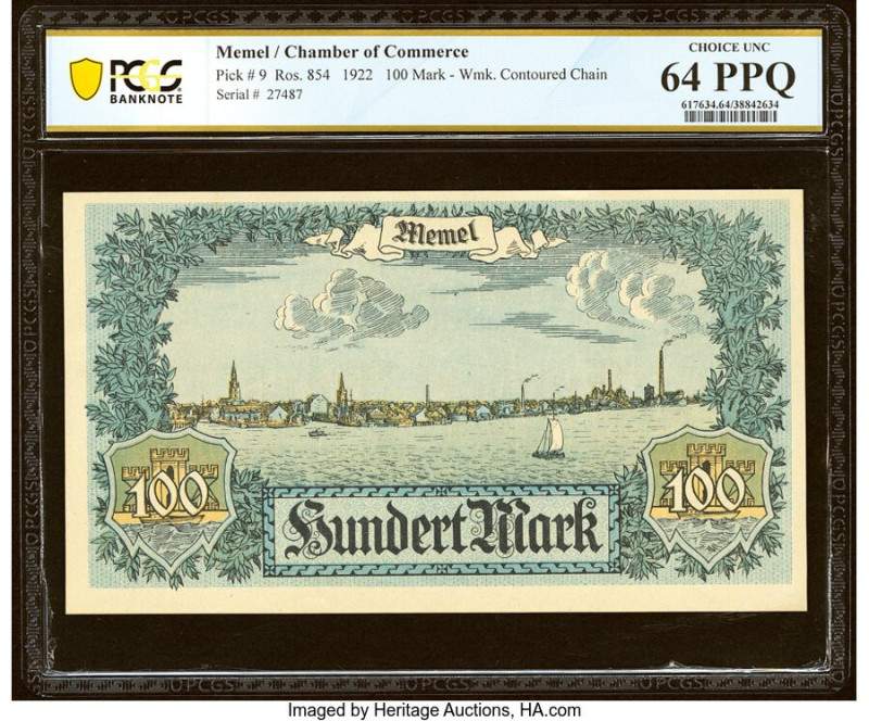 Memel Chamber of Commerce 100 Mark 22.2.1922 Pick 9 PCGS Banknote Choice UNC 64 ...