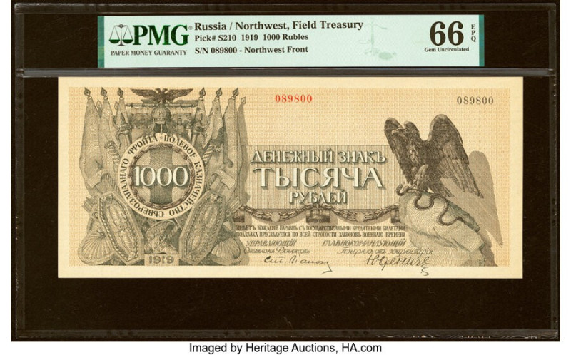 Russia Field Treasury, Northwest Front 1000 Rubles 1919 Pick S210 PMG Gem Uncirc...