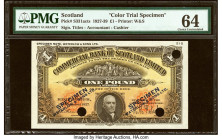 Scotland Commercial Bank of Scotland Ltd. 1 Pound 1.12.1927 Pick S331acts Color Trial Specimen PMG Choice Uncirculated 64. Cancelled with 3 punch hole...