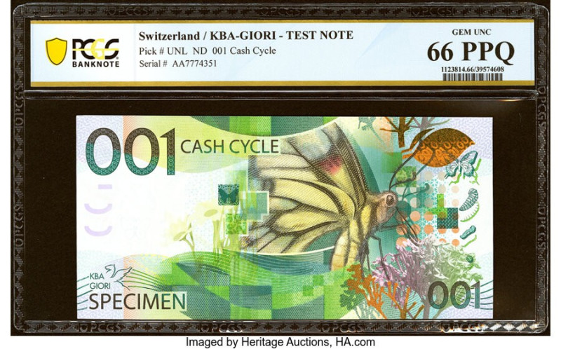 Switzerland KBA Giori 001 Cash Cycle ND Pick UNL Test Note PCGS Banknote Gem UNC...