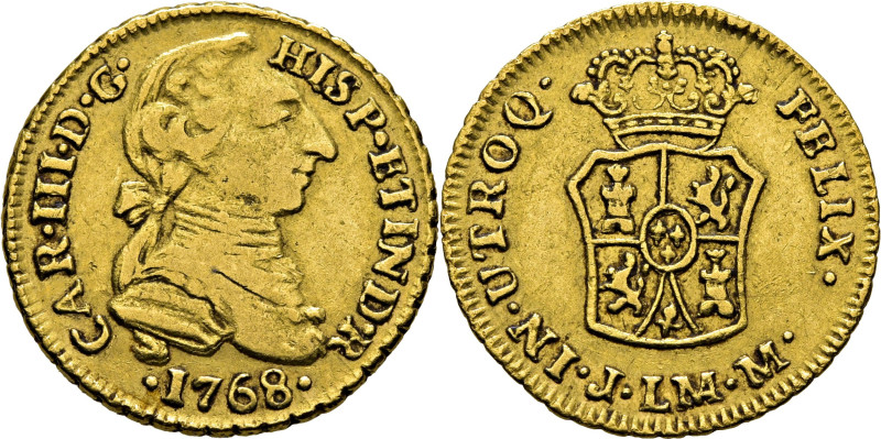 CARLOS III. Lima. 1 escudo. 1768. JM. Cy12236. 3´37 g. Leves rayitas. Ínfimo fal...