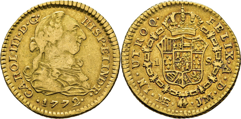 CARLOS III. Lima. 1 escudo. 1772. JM. Cy12248. 3´33 g. Centro del anverso ligera...