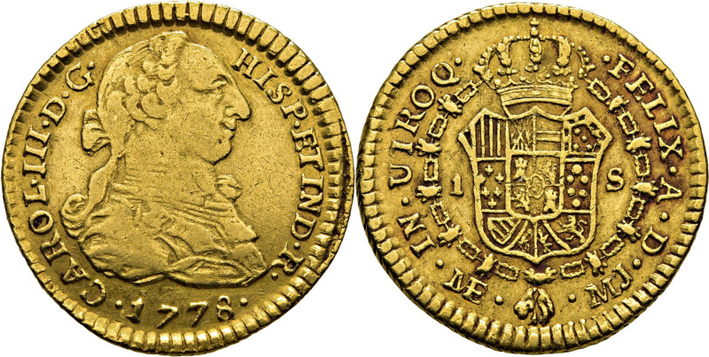CARLOS III. Lima. 1 escudo. 1778. MJ parece rectificada la M, tal vez sobre J. C...