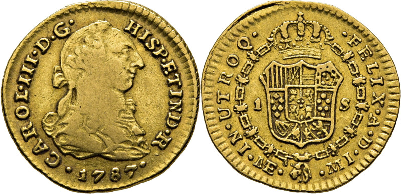 CARLOS III. Lima. 1 escudo. 1787. El último dígito sobre punto que flanqueaba la...