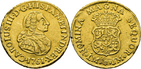 Lima. 2 escudos. 1761. JM. Rarísima. Conocemos dos ejemplares más