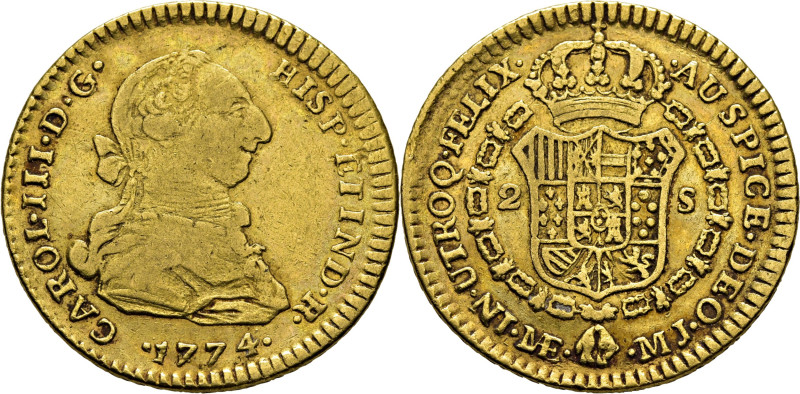 CARLOS III. Lima. 2 escudos. 1774. MJ. Cy12444. 6´66 g. Marquitas y rayitas. Gol...