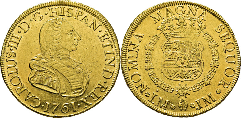 CARLOS III. Lima. 8 escudos. 1761. JM. Cy12741. 26´99 g. Marquitas. Leve rayita ...