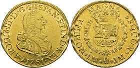 Lima. 8 escudos. 1761. JM. EBC+. Bellísimo. Muy rara