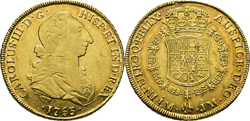 CARLOS III. Lima. 8 escudos. 1763. JM. Cy12756. 26´91 g. Mínimas marquitas. Leve...