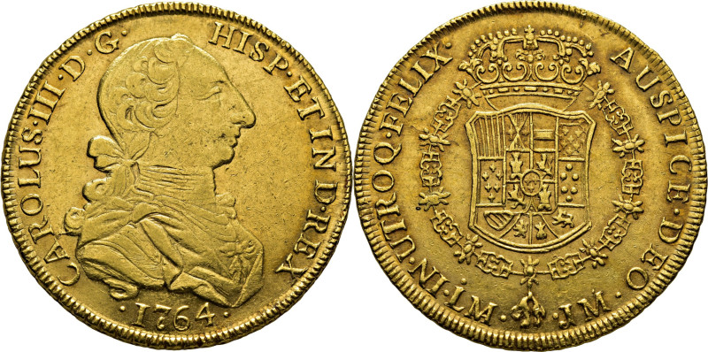 CARLOS III. Lima. 8 escudos. 1764. JM. Cy12766. 27´03 g. Algún mínimo fallito de...