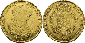 Lima. 8 escudos. 1765. JM. EBC-. Rara