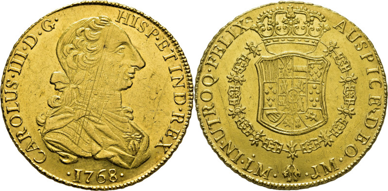 CARLOS III. Lima. 8 escudos. 1768. JM. Cy12792. 26´95 g. Finas rayas de fábrica ...
