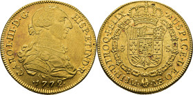 Lima. 8 escudos. 1772. JM. EBC/EBC+. Buen ejemplar. Muy escasa