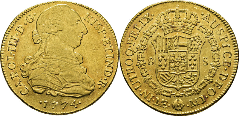 CARLOS III. Lima. 8 escudos. 1774. MJ. Cy12851. 26´93 g. Marquitas y alguna rayi...