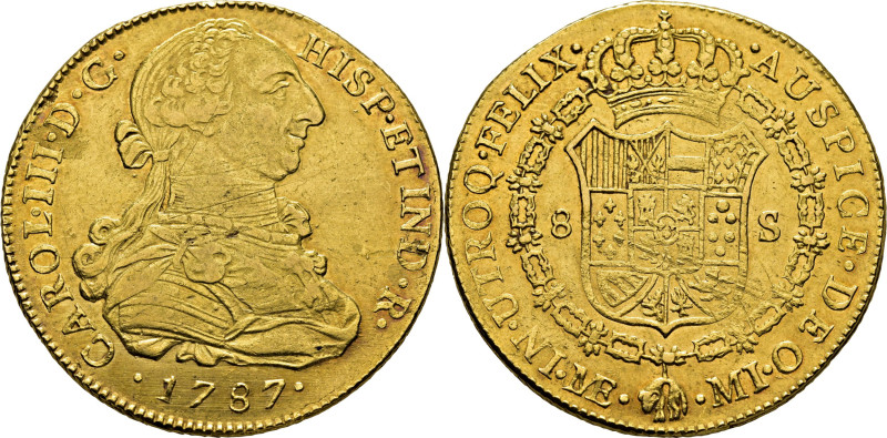 CARLOS III. Lima. 8 escudos. 1787. MI. Cy12988. 26´97 g. Finas rayitas de fábric...