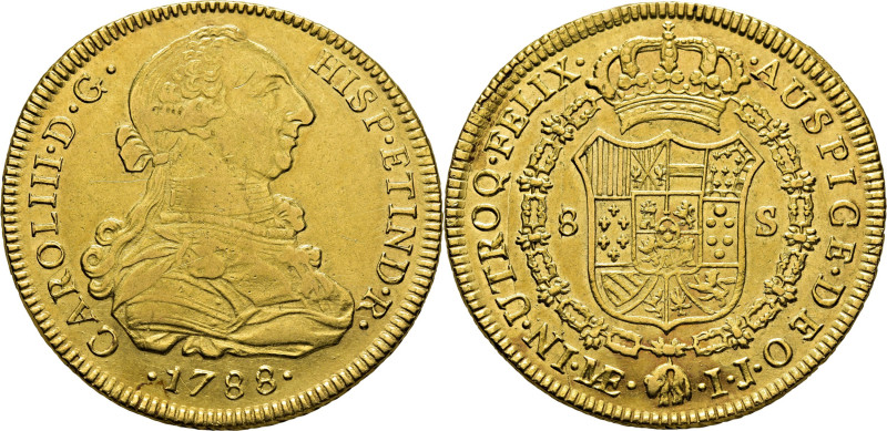 CARLOS III. Lima. 8 escudos. 1788. IJ. Cy13001. 26´97 g. Rayitas (hairlines), va...