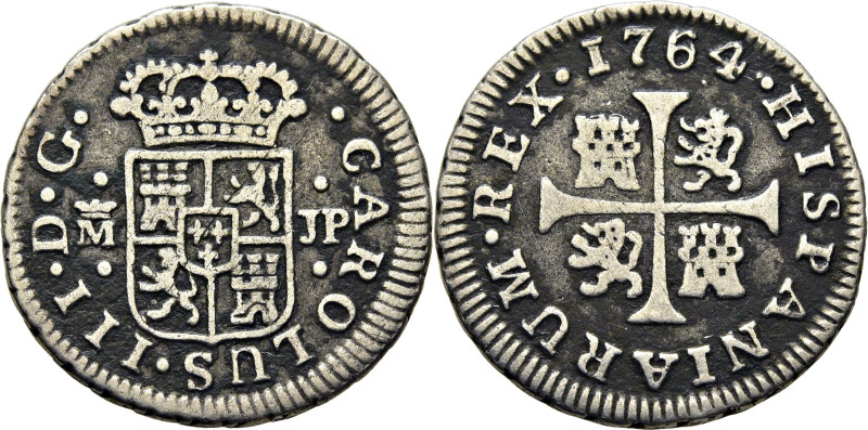 CARLOS III. Madrid. 1/2 real. 1764. JP. Cy11058. 1´41 g. Adherencias. Rayita en ...