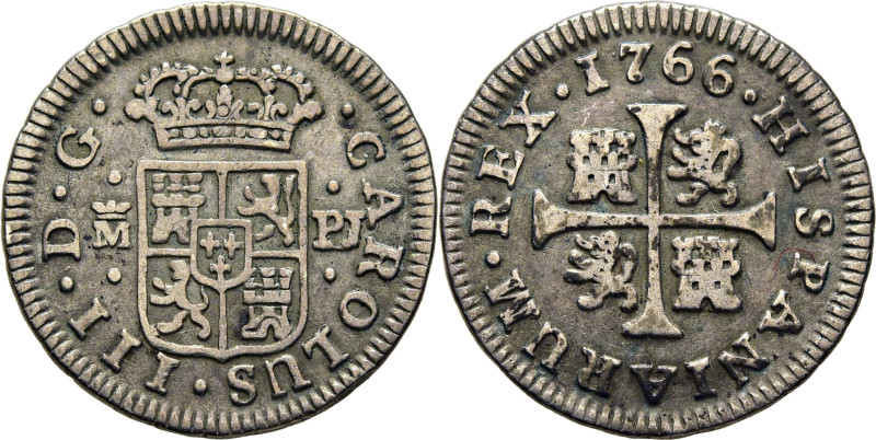CARLOS III. Madrid. 1/2 real. 1766. PJ. Cy11069. 1´37 g. Fina rayita sobre la ba...