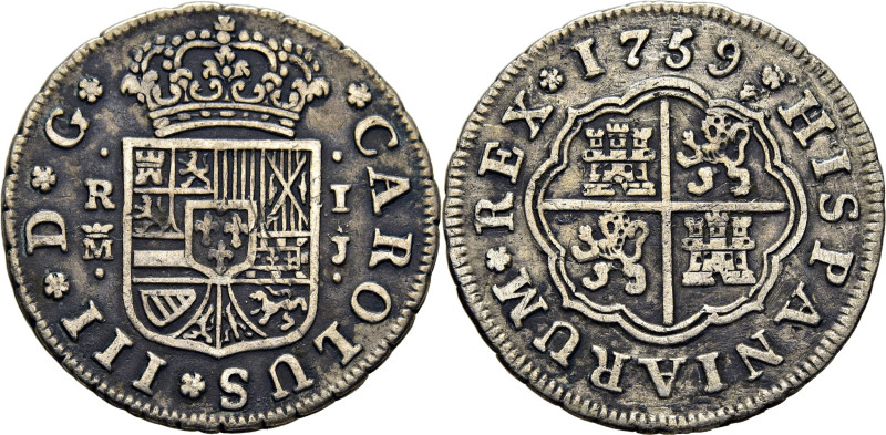 CARLOS III. Madrid. 1 real. 1759. J. Cy11237. 2´86 g. Leves adherencias limpiada...