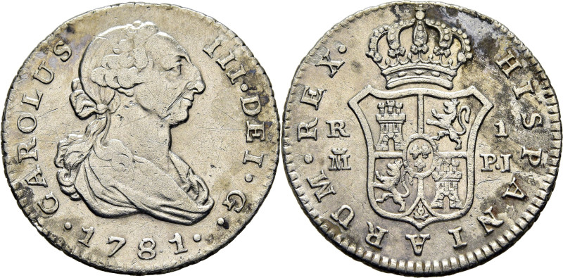 CARLOS III. Madrid. 1 real. 1781. PJ. Cy11385. 2´50 g. Limpiada agresiva y tosca...