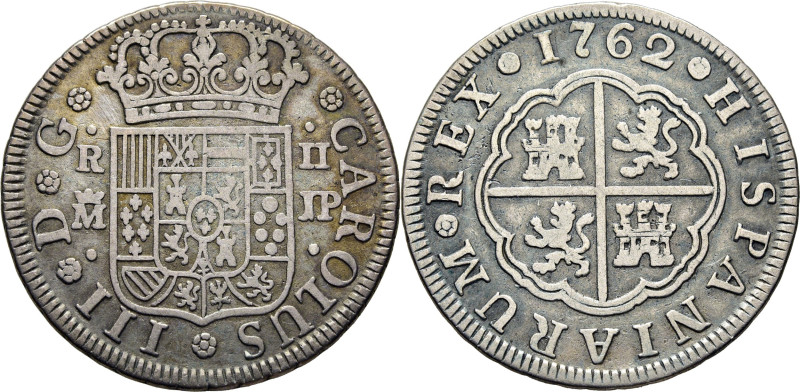 CARLOS III. Madrid. 2 reales. 1762. JP. Cy11465. 5´61 g. Levísimos restos de ver...