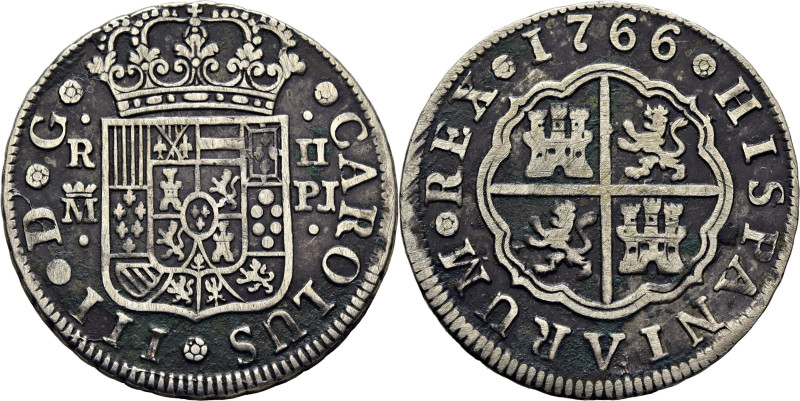 CARLOS III. Madrid. 2 reales. 1766. PJ. Cy11489. 5´94 g. Oxidación superficial. ...