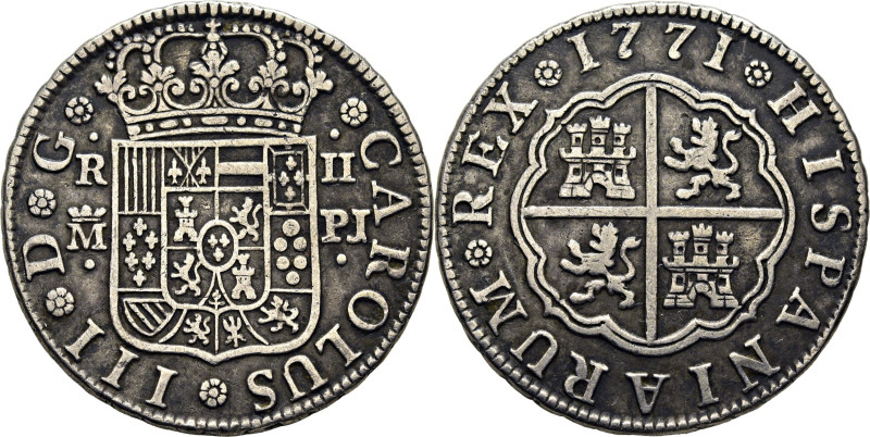 CARLOS III. Madrid. 2 reales. 1771. PJ. Cy11527. 5´78 g. Ligeramente alabeada. C...