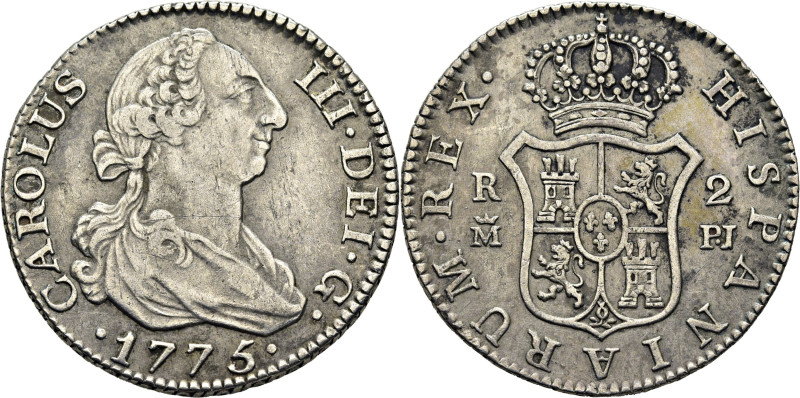 CARLOS III. Madrid. 2 reales. 1775. PJ. Cy11558. 5´94 g. Rayita en el cuello. Al...