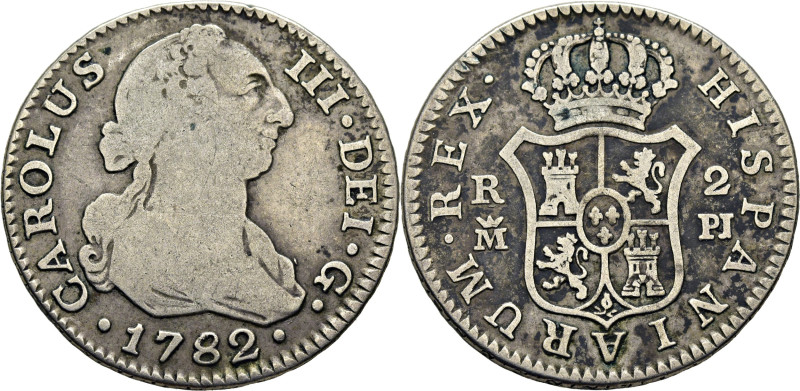 CARLOS III. Madrid. 2 reales. 1782. PJ. Cy11616. 5´71 g. BC/BC+. Tono