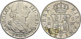 Madrid. 2 reales. 1786. DV. EBC. Muy escasa
