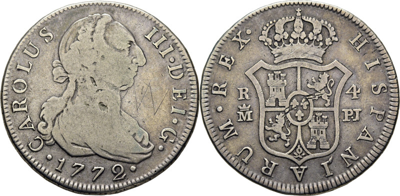 CARLOS III. Madrid. 4 reales. 1772. PJ. Cy11753. 13´17 g. Fallitos de laminado d...