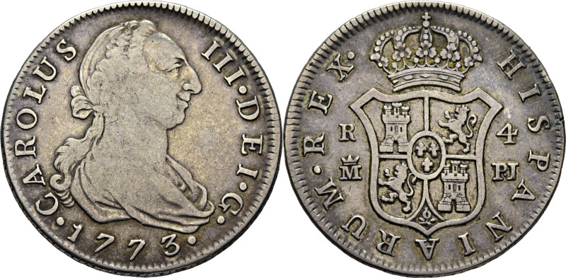CARLOS III. Madrid. 4 reales. 1773. PJ. Cy11760. 13´33 g. Alguna fina rayita. MB...