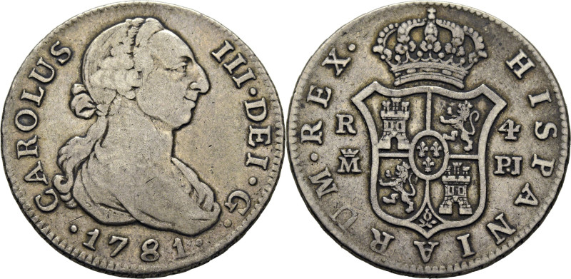 CARLOS III. Madrid. 4 reales. 1781. PJ. Cy11825. 13´27 g. Alguna rayita. BC+/MBC...