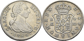 Madrid. 4 reales. 1784. JD. Atractivo. Muy rara