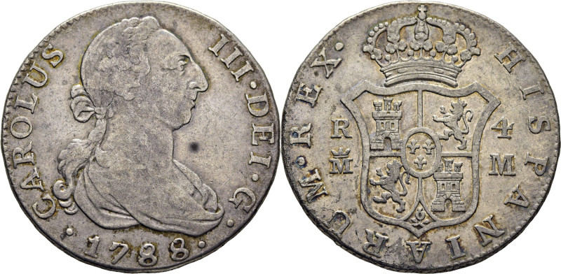 CARLOS III. Madrid. 4 reales. 1788. M. Cy11871. 13´50 g. Cuños sucios y desgasta...