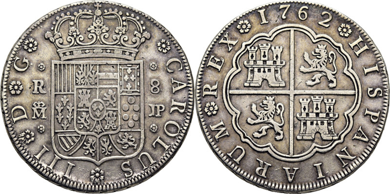 CARLOS III. Madrid. 8 reales. 1762. JP. Cy11904. 26´71 g. Algún leve fallito de ...