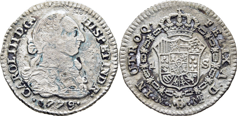 CARLOS III. Madrid. 1 escudo. 1779. MF. Falsa de época en platino. 3´37 g. Fuert...