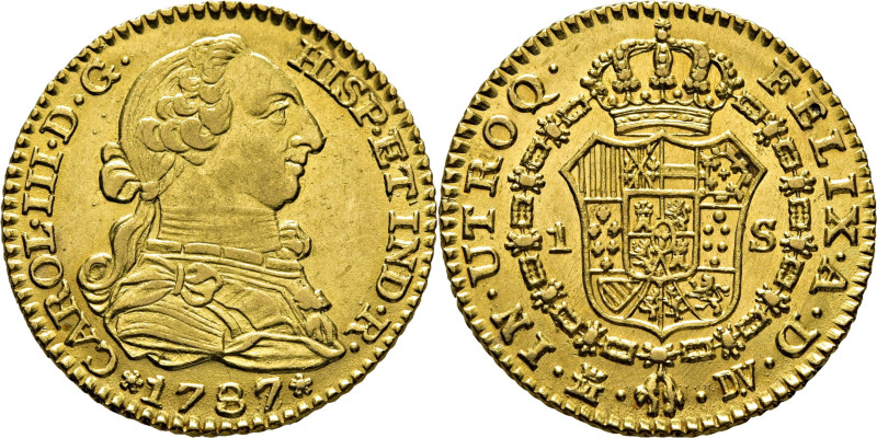 CARLOS III. Madrid. 1 escudo. 1787 sobre 6. DV. Cy12359. 3´41 g. Muy leves finas...